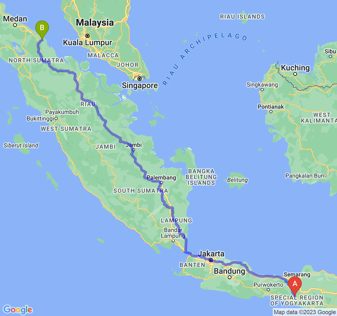 rute perjalanan Kab. Sleman-Kota Tanjung Balai