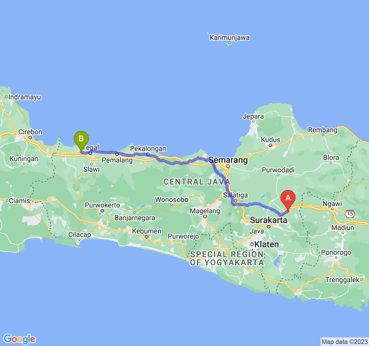 rute perjalanan Kab. Sragen-Kab. Brebes