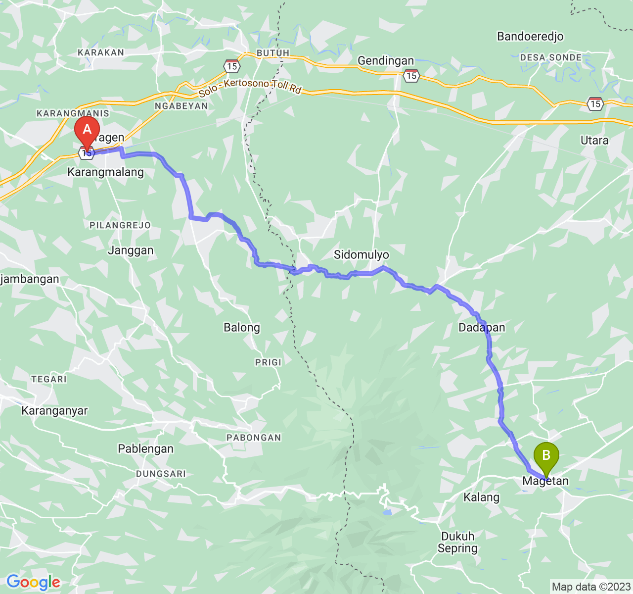 rute perjalanan Kab. Sragen-Kab. Magetan