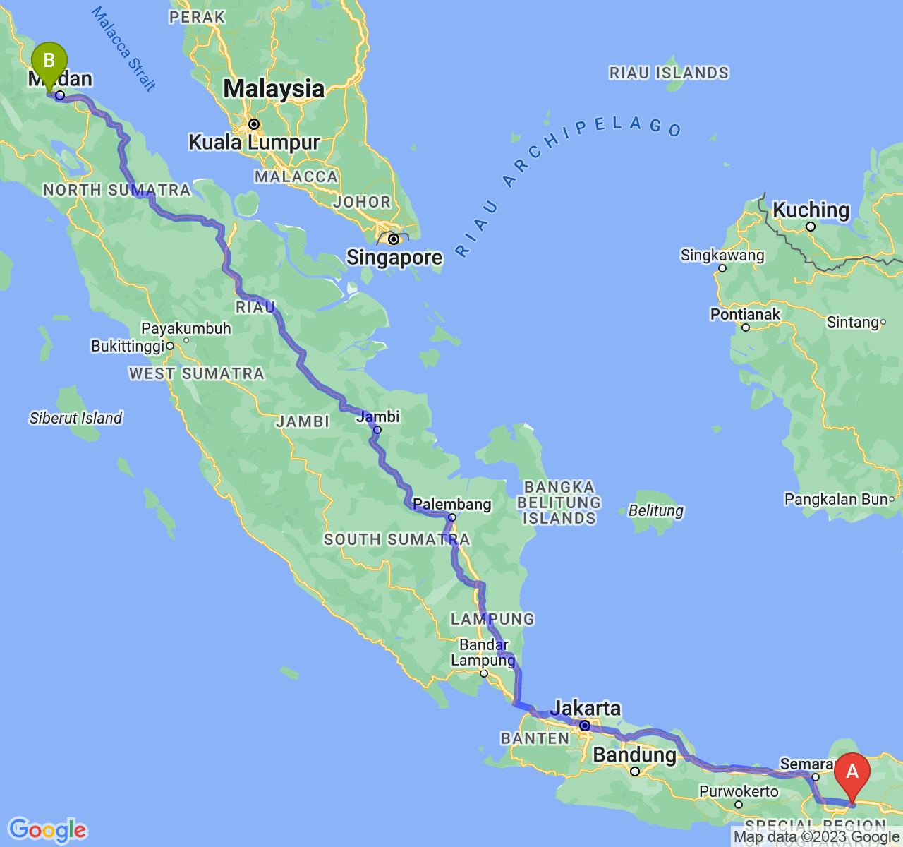 rute perjalanan Kab. Sragen-Kota Binjai