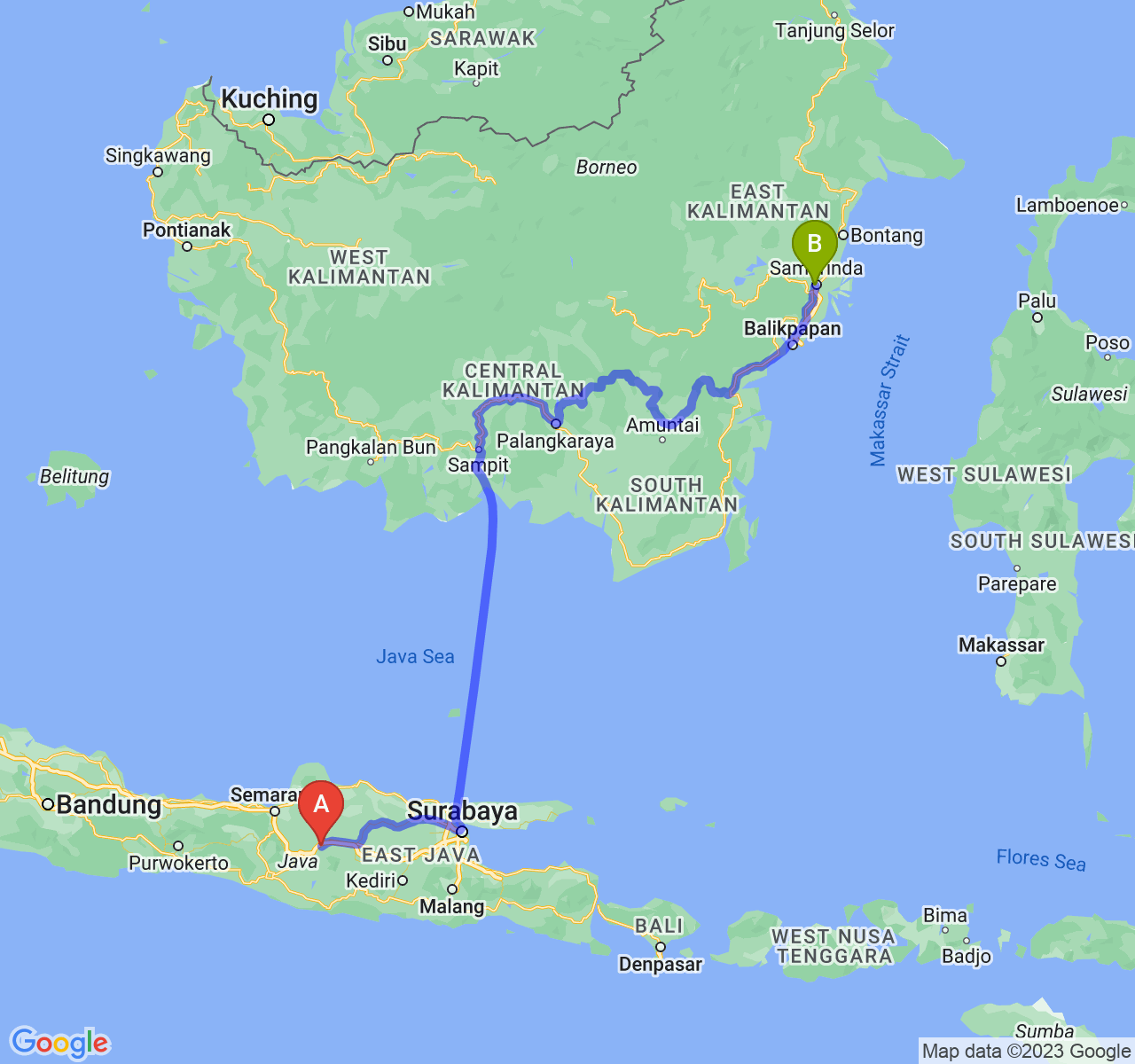 rute perjalanan Kab. Sragen-Kota Samarinda