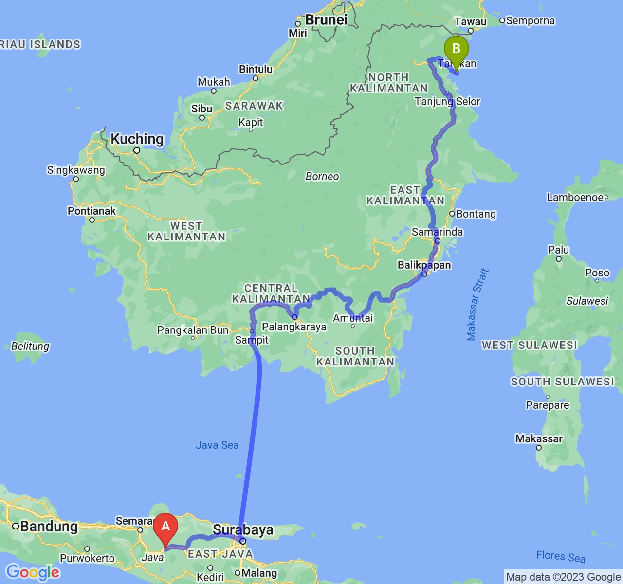 rute perjalanan Kab. Sragen-Kota Tarakan