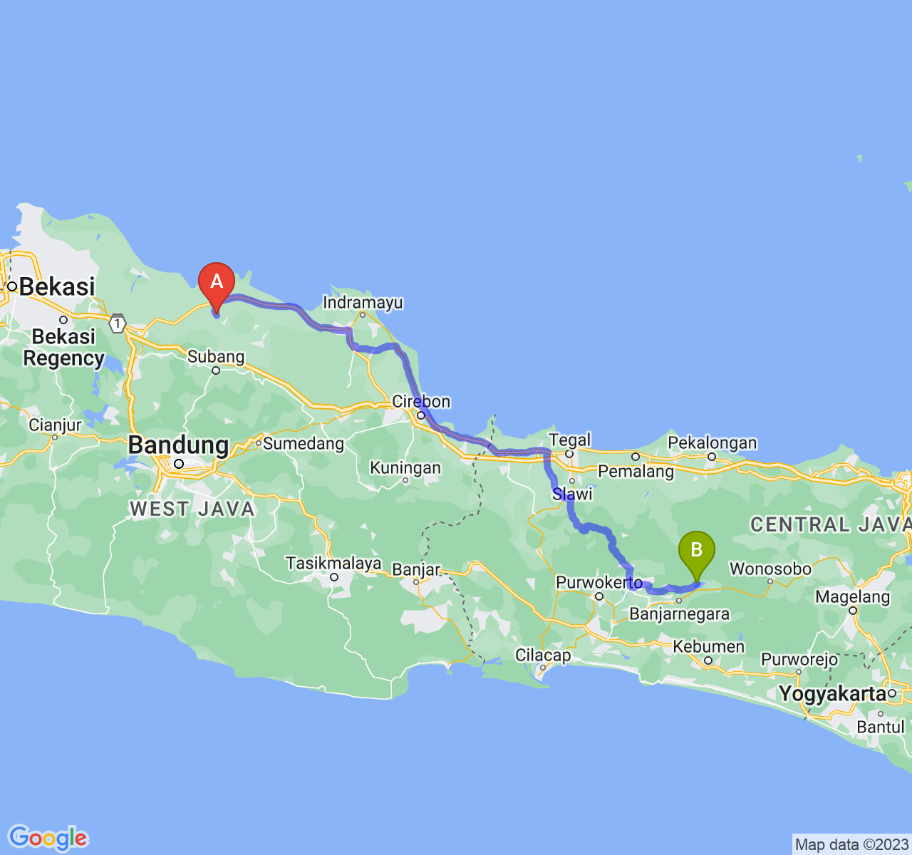 rute perjalanan Kab. Subang-Kab. Banjarnegara