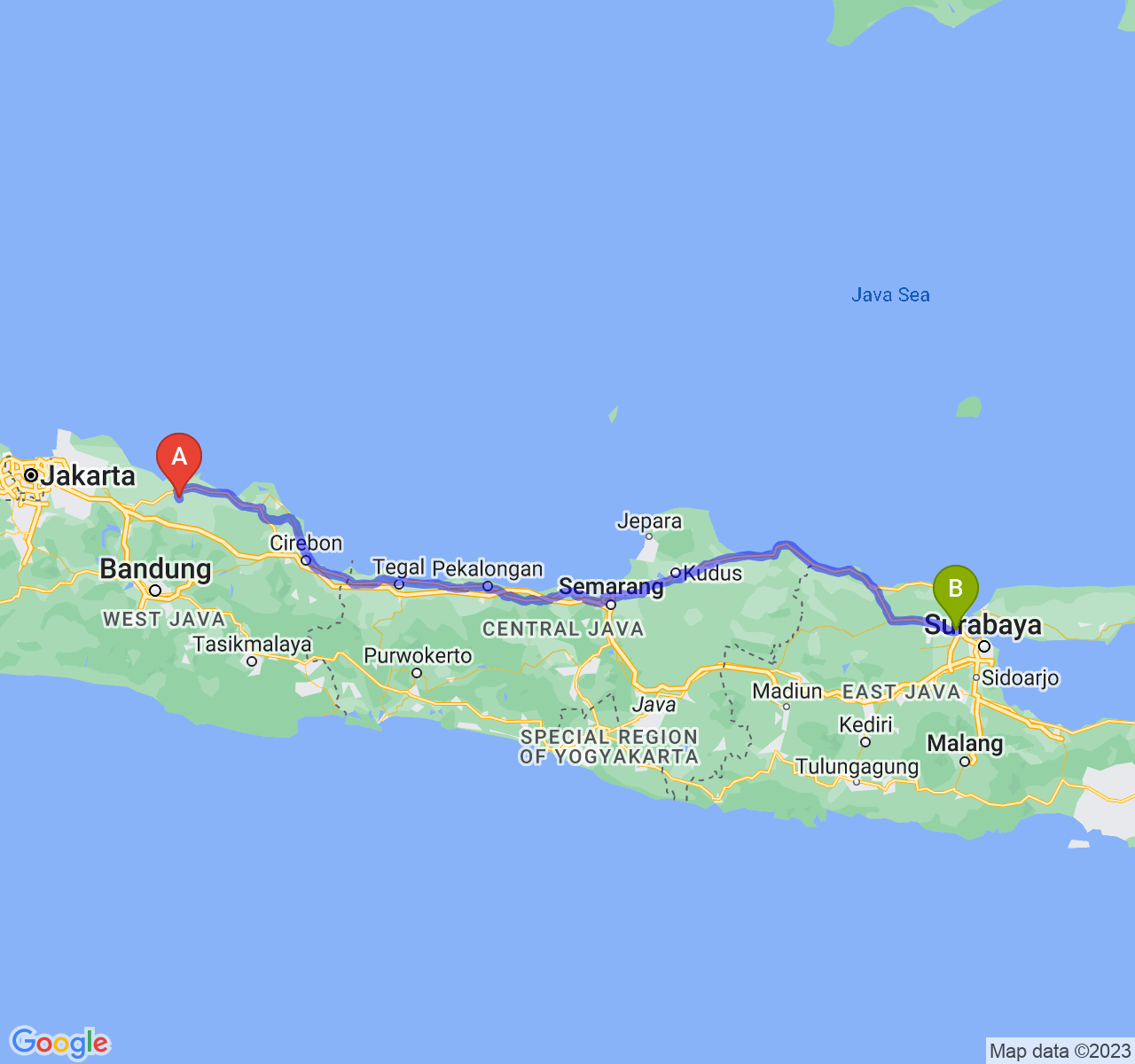 rute perjalanan Kab. Subang-Kab. Gresik