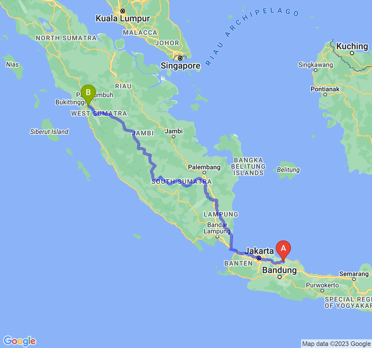 rute perjalanan Kab. Subang-Kota Padang Panjang