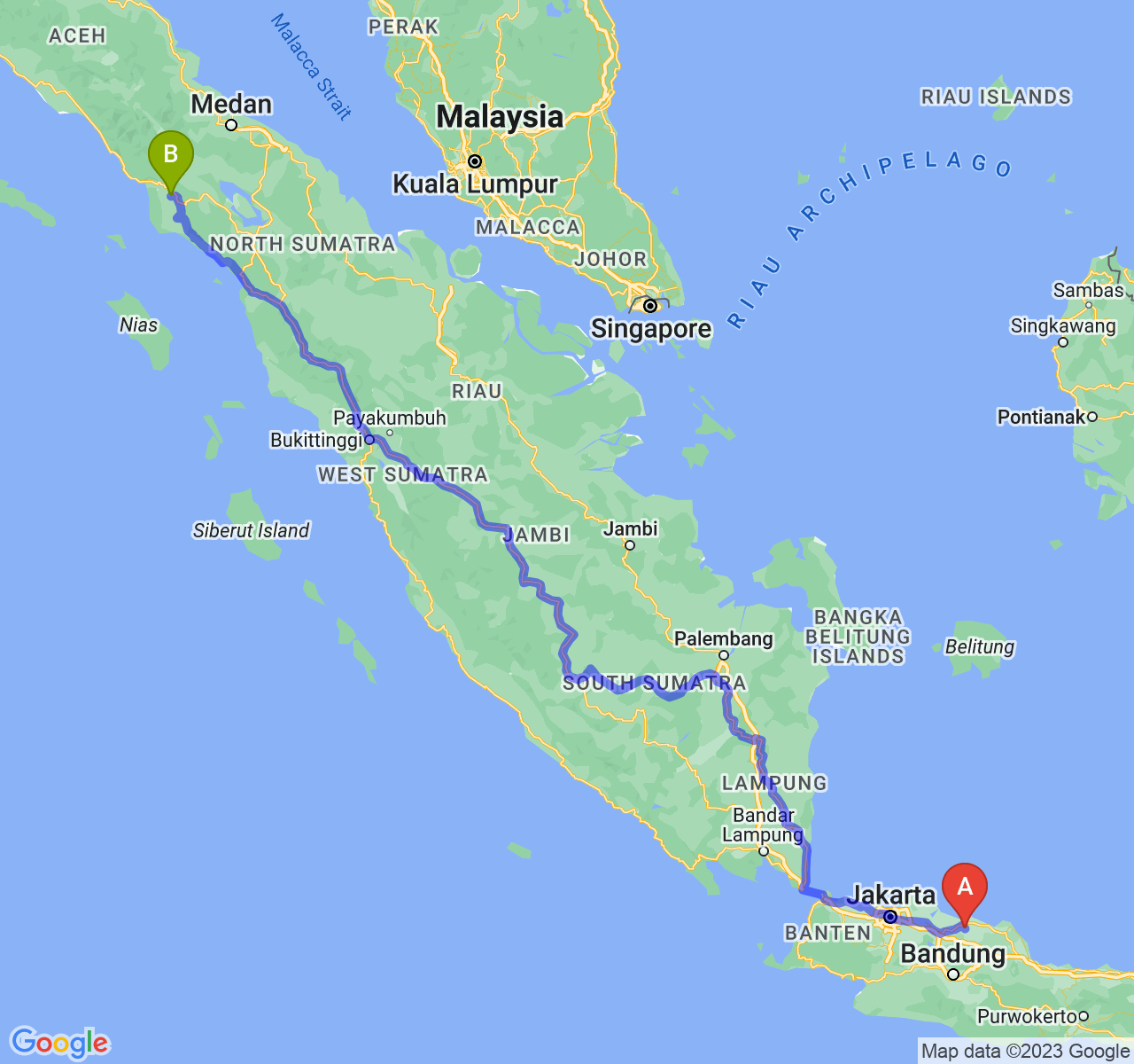 rute perjalanan Kab. Subang-Kota Subulussalam