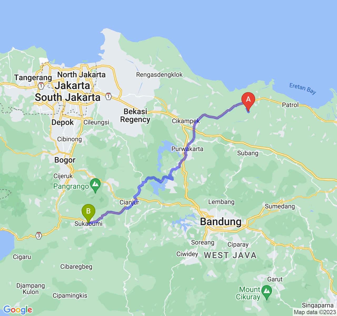 rute perjalanan Kab. Subang-Kota Sukabumi