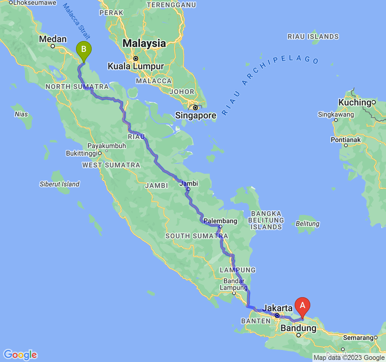 rute perjalanan Kab. Subang-Kota Tanjung Balai