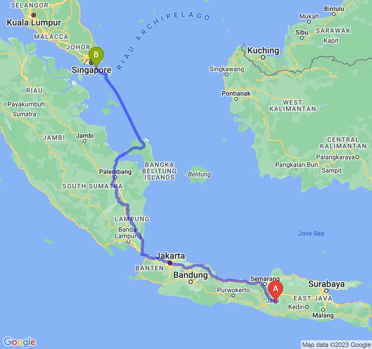 rute perjalanan Kab. Sukoharjo-Kota Batam