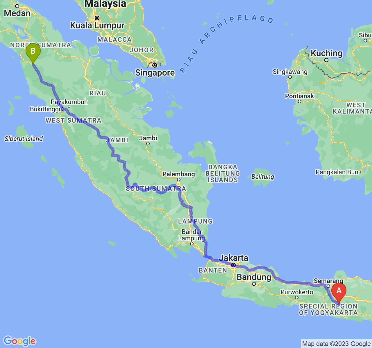 rute perjalanan Kab. Sukoharjo-Kota Padang Sidimpuan