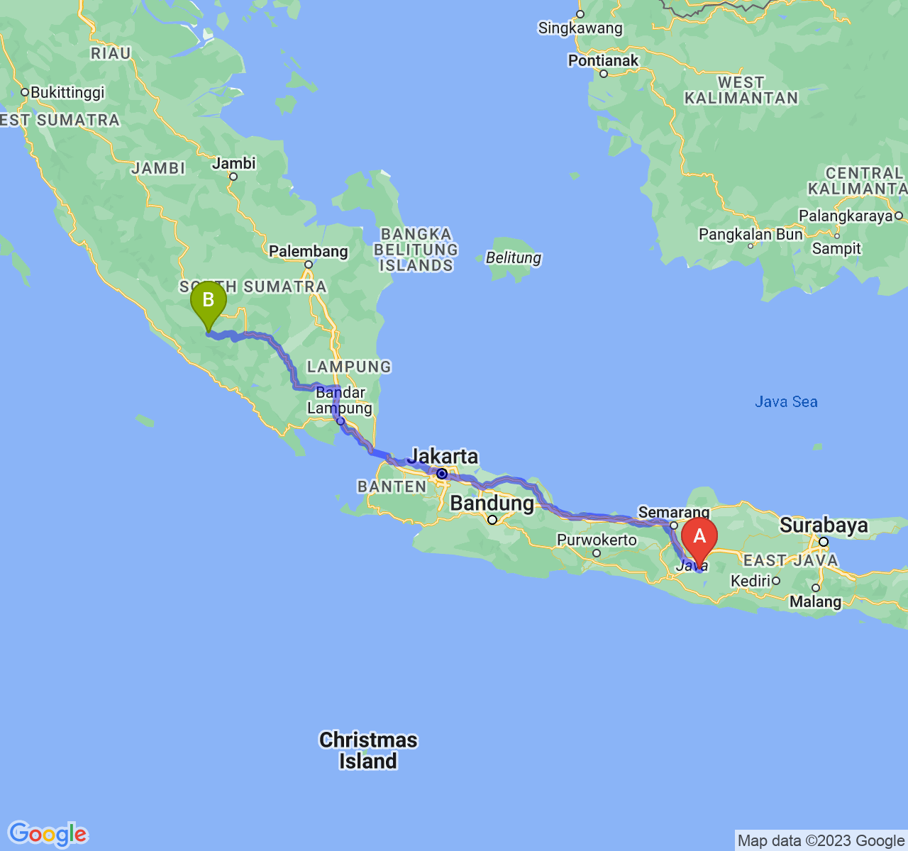 rute perjalanan Kab. Sukoharjo-Kota Pagar Alam