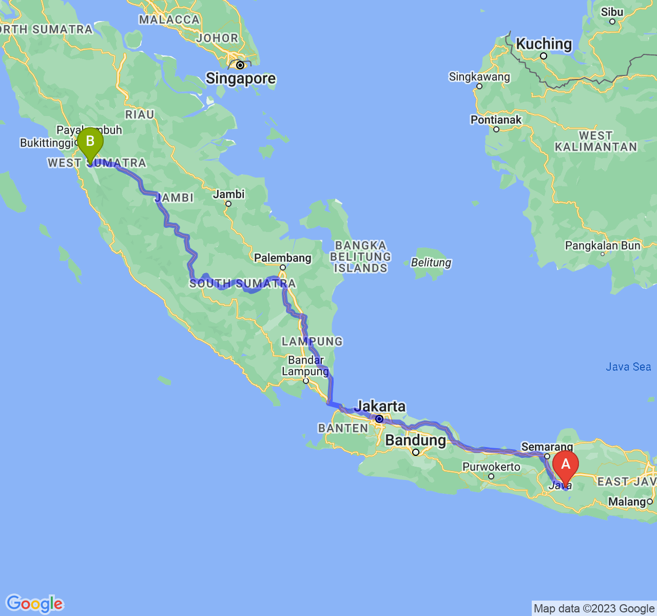 rute perjalanan Kab. Sukoharjo-Kota Solok