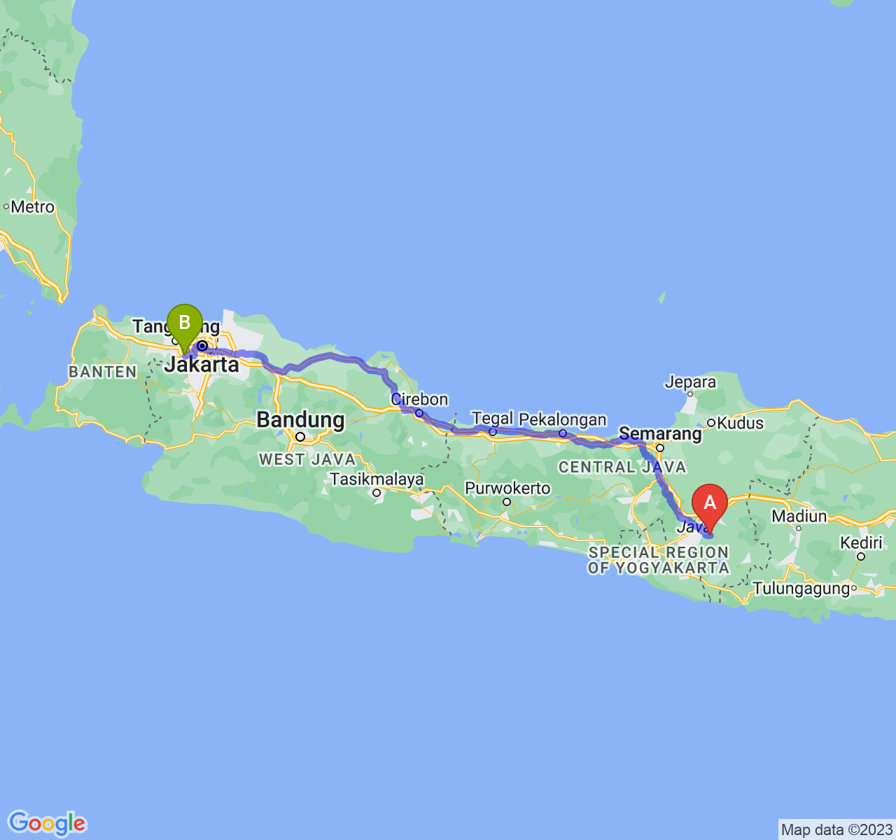 rute perjalanan Kab. Sukoharjo-Kota Tangerang Selatan