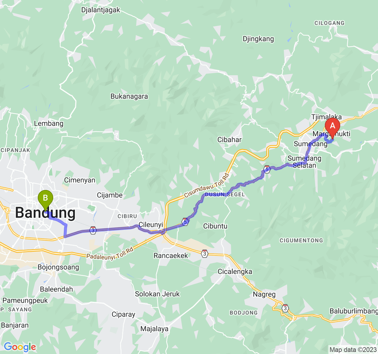 rute perjalanan Kab. Sumedang-Kota Bandung