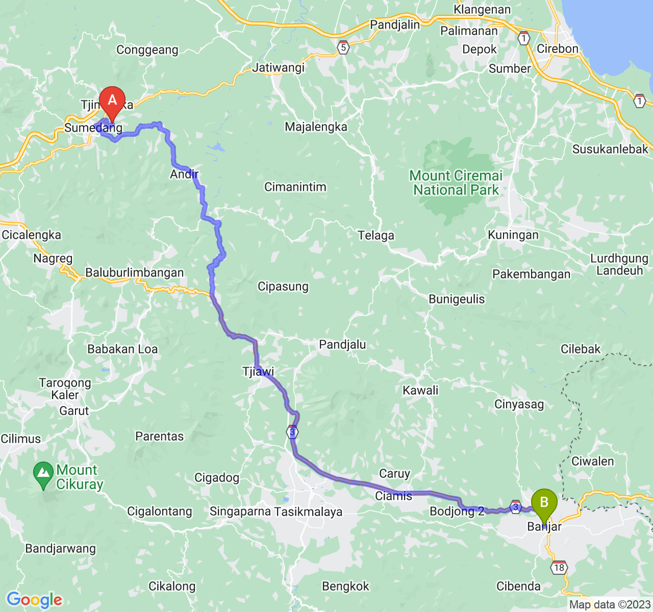 rute perjalanan Kab. Sumedang-Kota Banjar