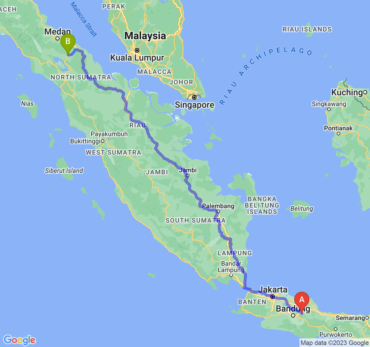 rute perjalanan Kab. Sumedang-Kota Pematangsiantar