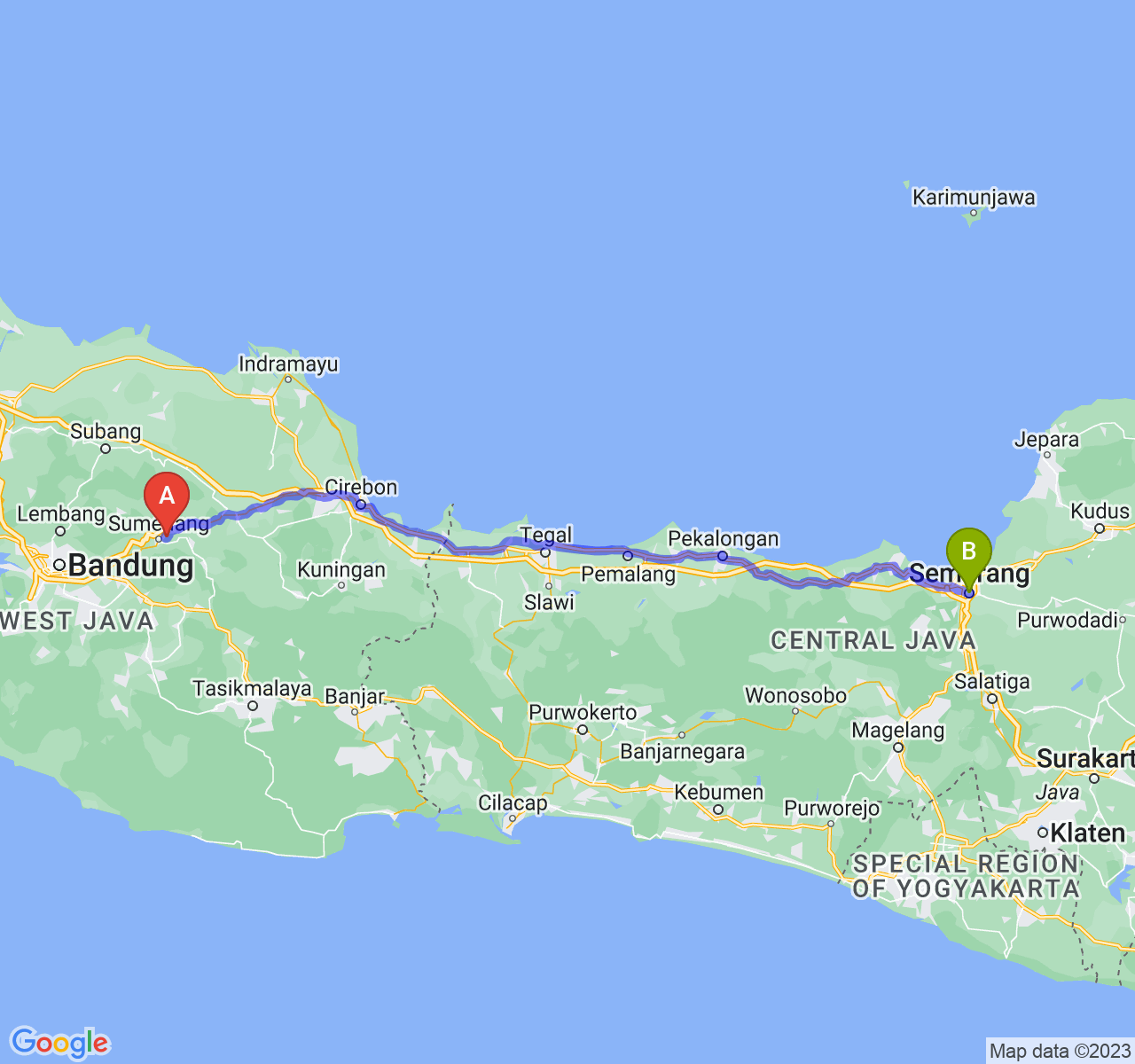 rute perjalanan Kab. Sumedang-Kota Semarang