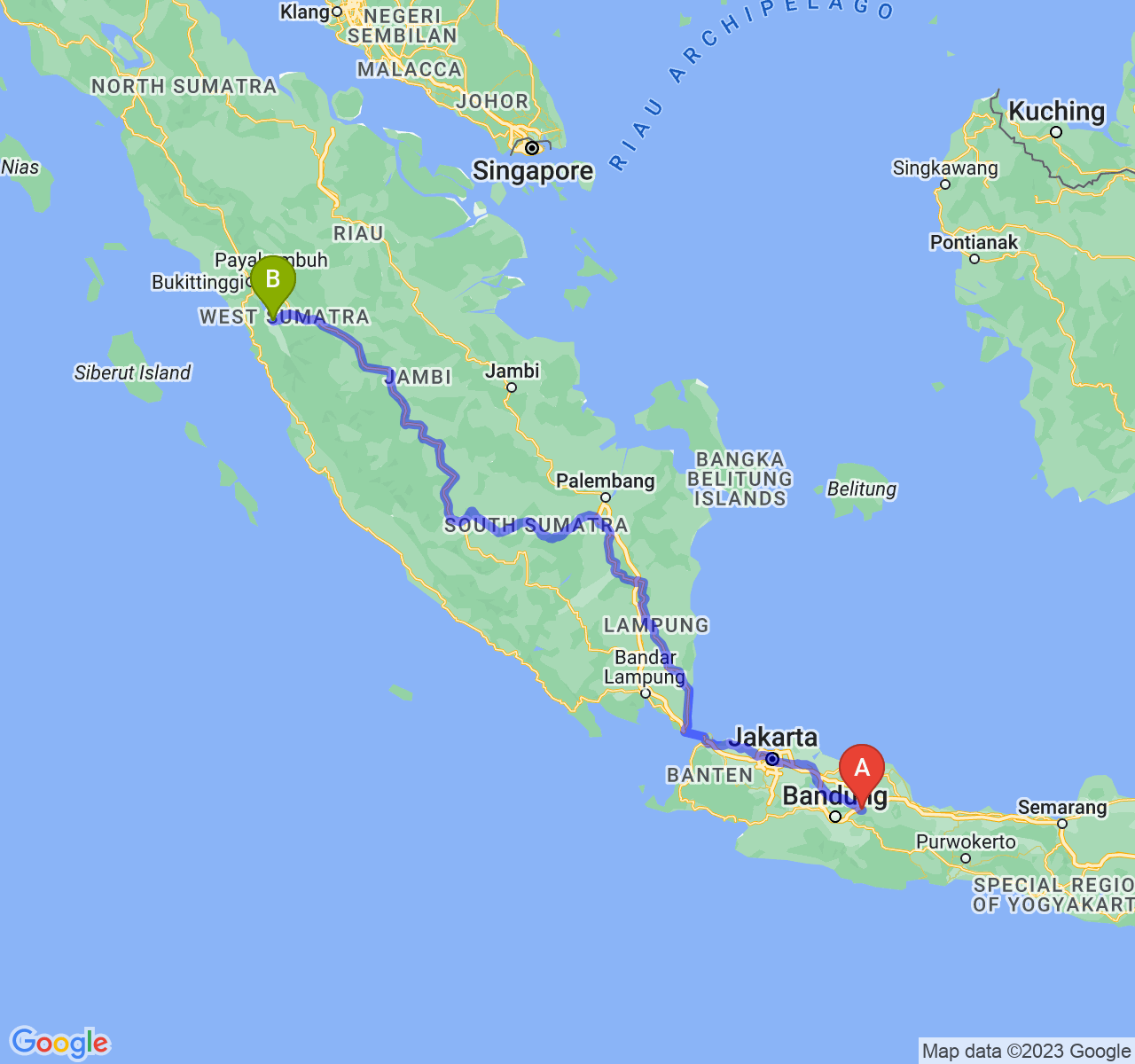 rute perjalanan Kab. Sumedang-Kota Solok