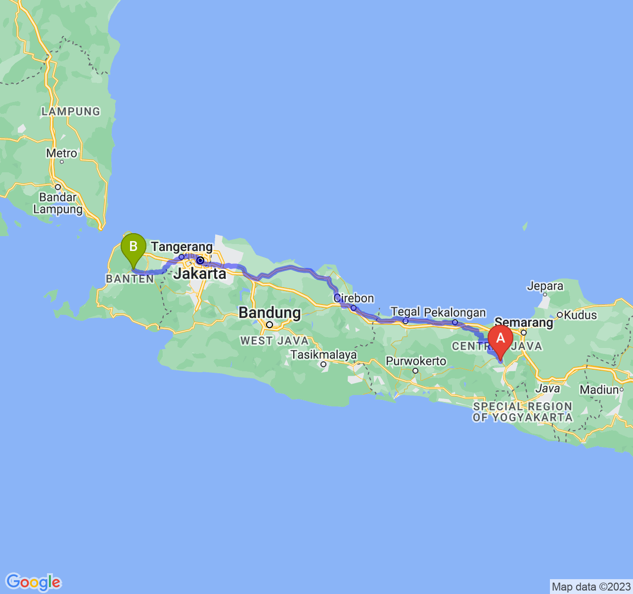 rute perjalanan Kab. Temanggung-Kab. Pandeglang