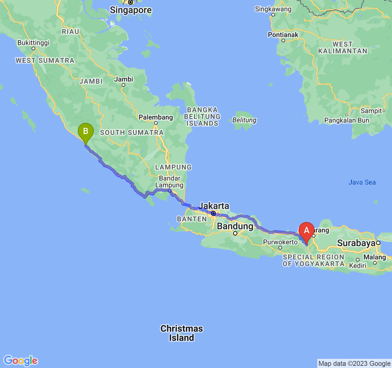 rute perjalanan Kab. Temanggung-Kota Bengkulu