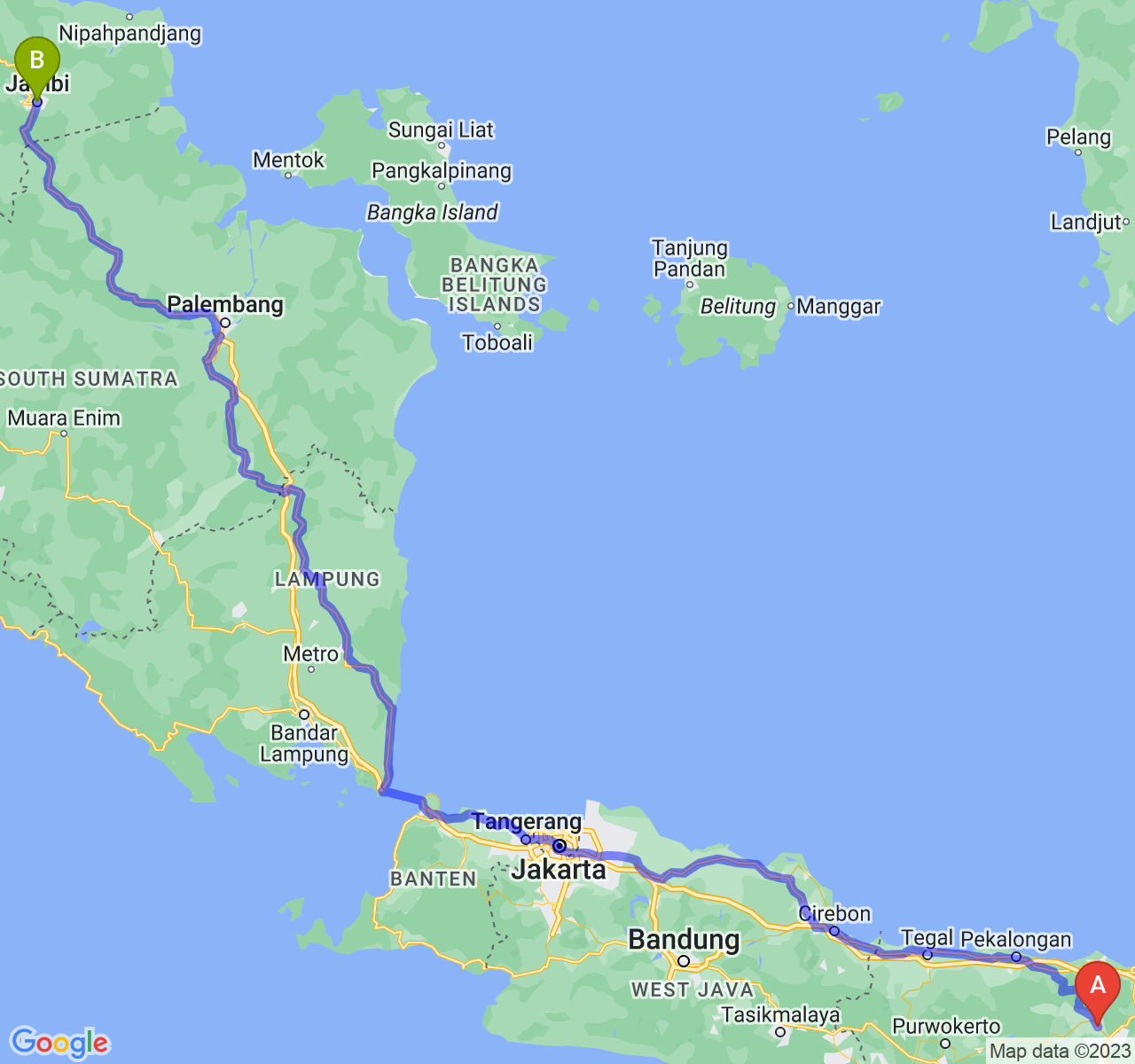 rute perjalanan Kab. Temanggung-Kota Jambi