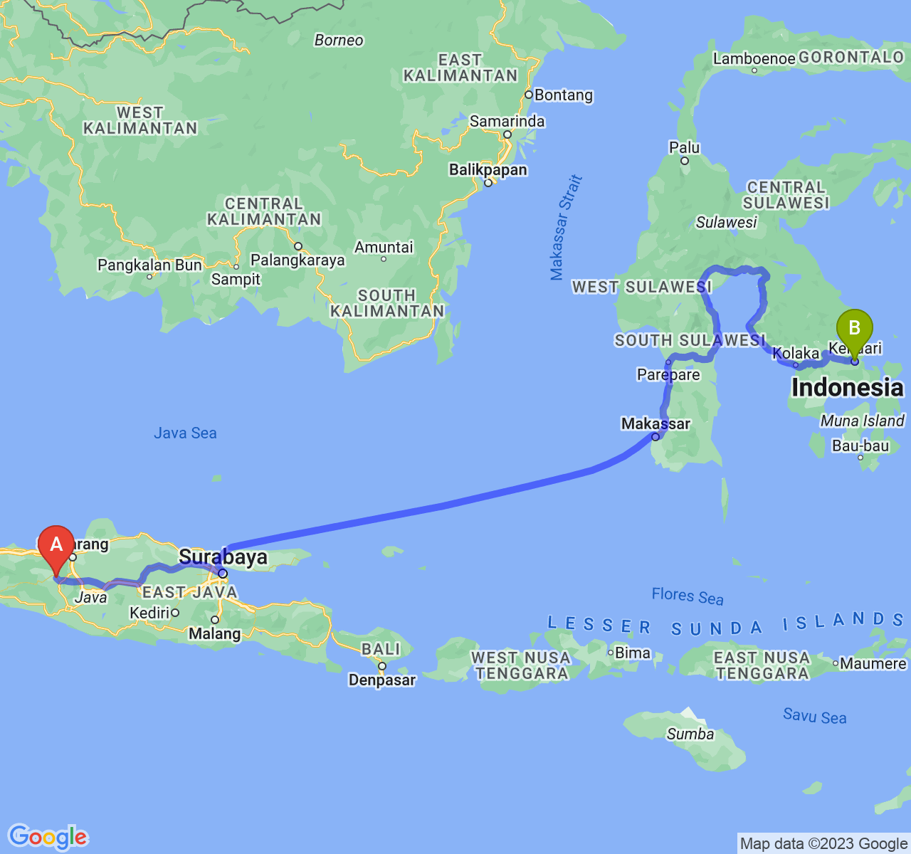 rute perjalanan Kab. Temanggung-Kota Kendari