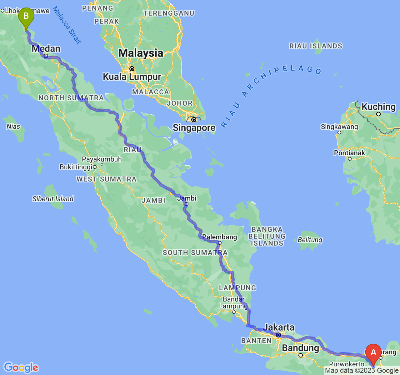 rute perjalanan Kab. Temanggung-Kota Langsa