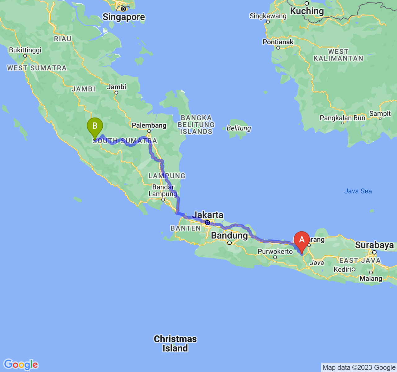 rute perjalanan Kab. Temanggung-Kota Lubuk Linggau