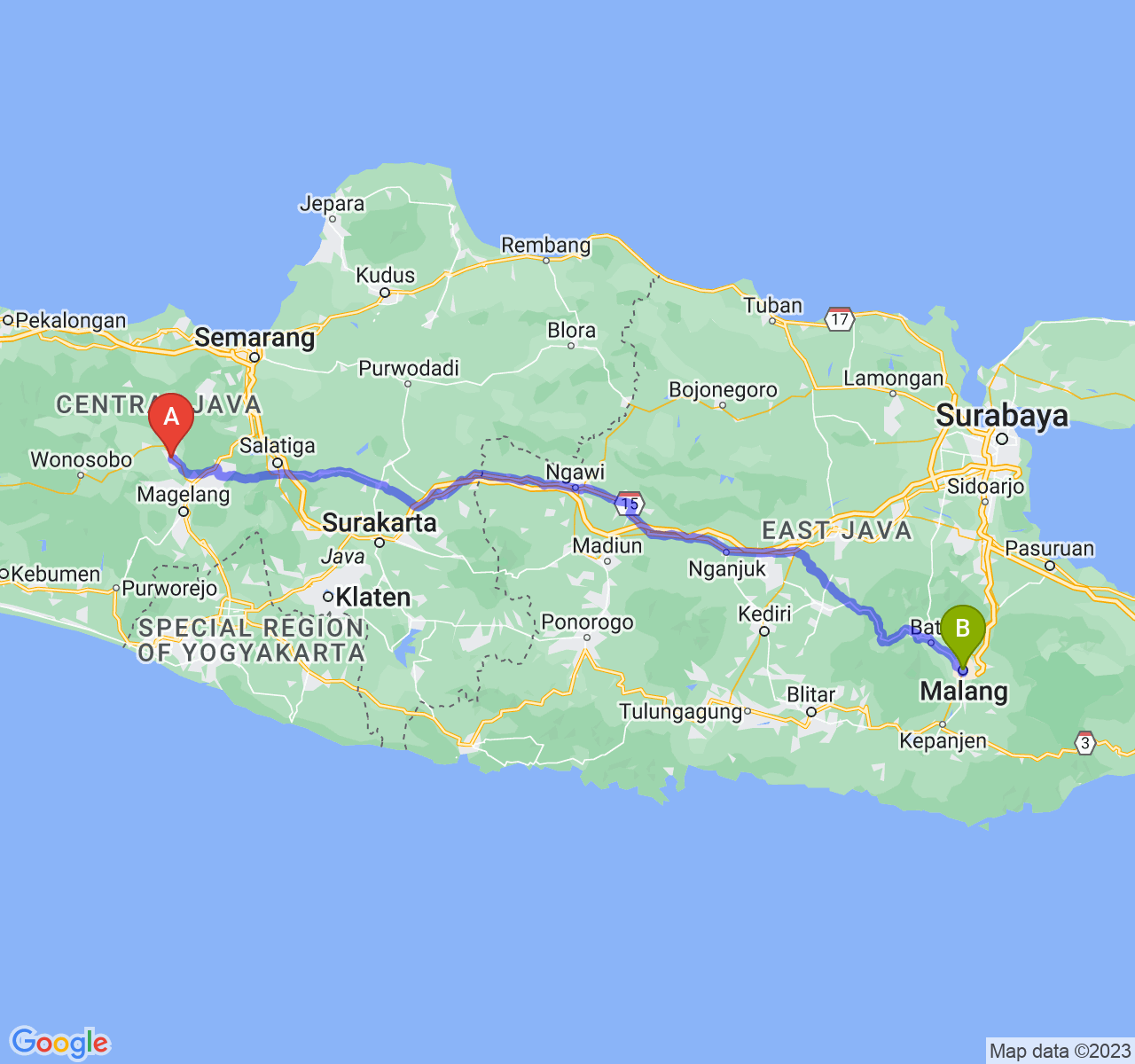 rute perjalanan Kab. Temanggung-Kota Malang