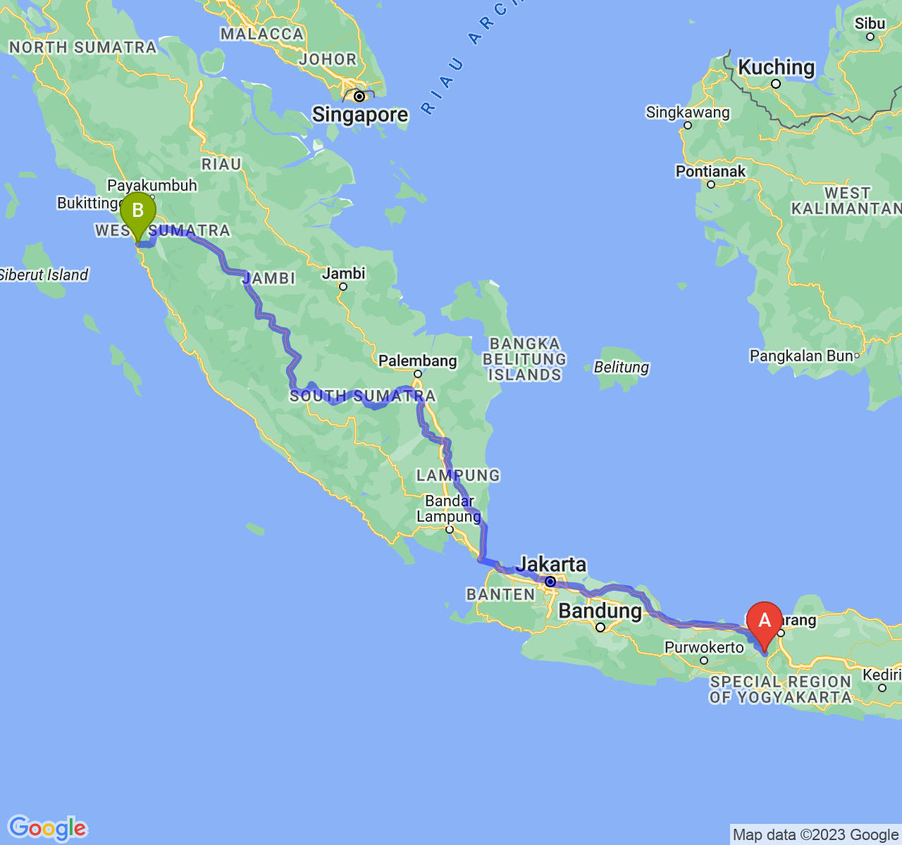 rute perjalanan Kab. Temanggung-Kota Padang