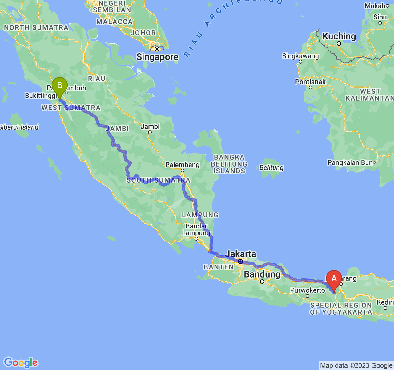 rute perjalanan Kab. Temanggung-Kota Padang Panjang