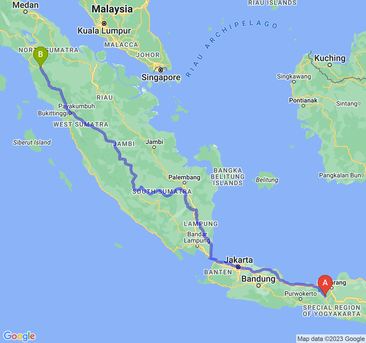 rute perjalanan Kab. Temanggung-Kota Padang Sidimpuan