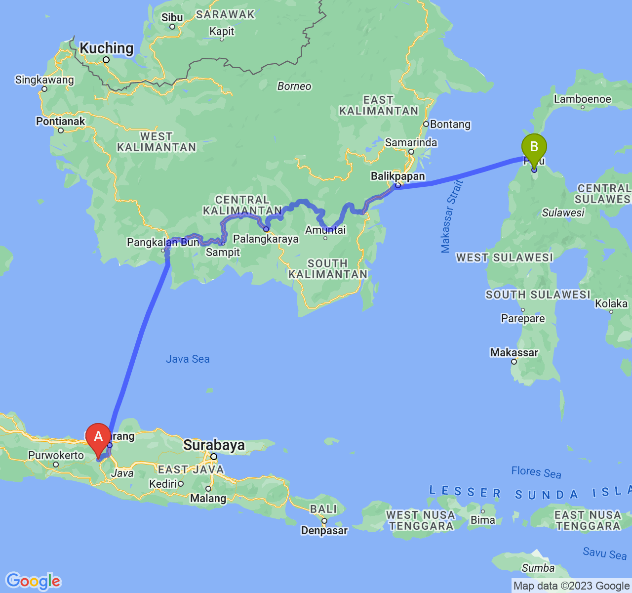 rute perjalanan Kab. Temanggung-Kota Palu