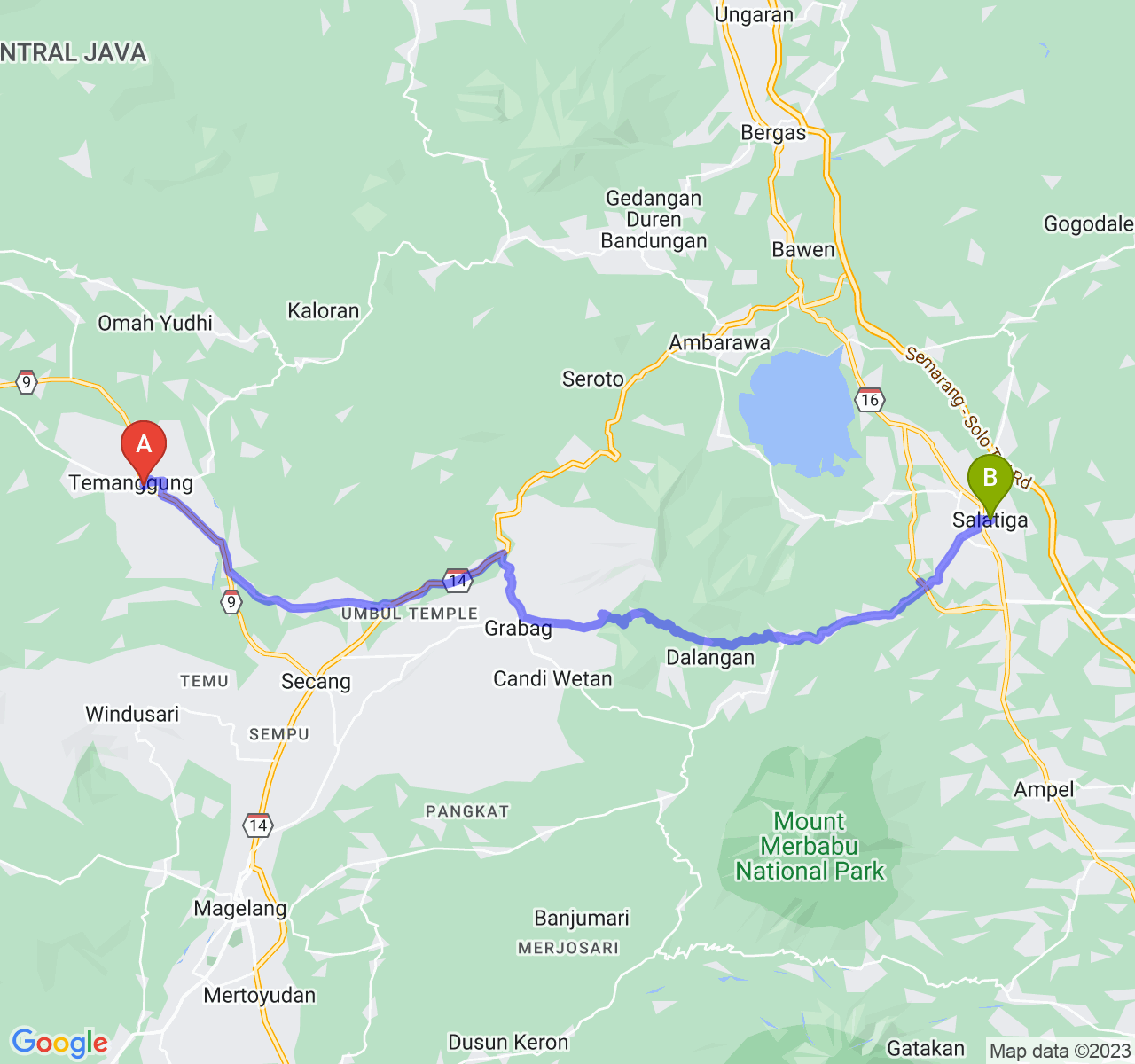 rute perjalanan Kab. Temanggung-Kota Salatiga