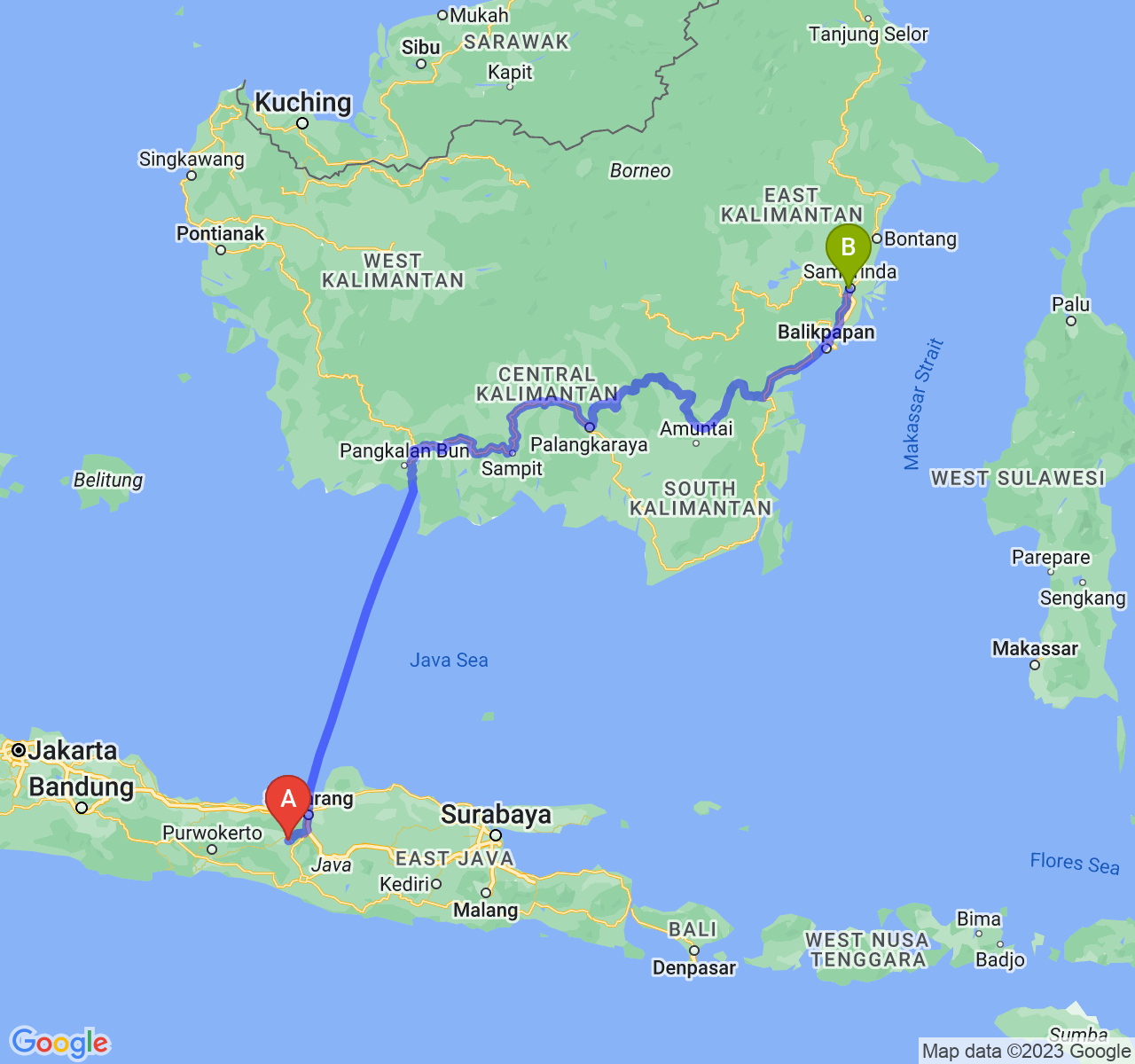 rute perjalanan Kab. Temanggung-Kota Samarinda