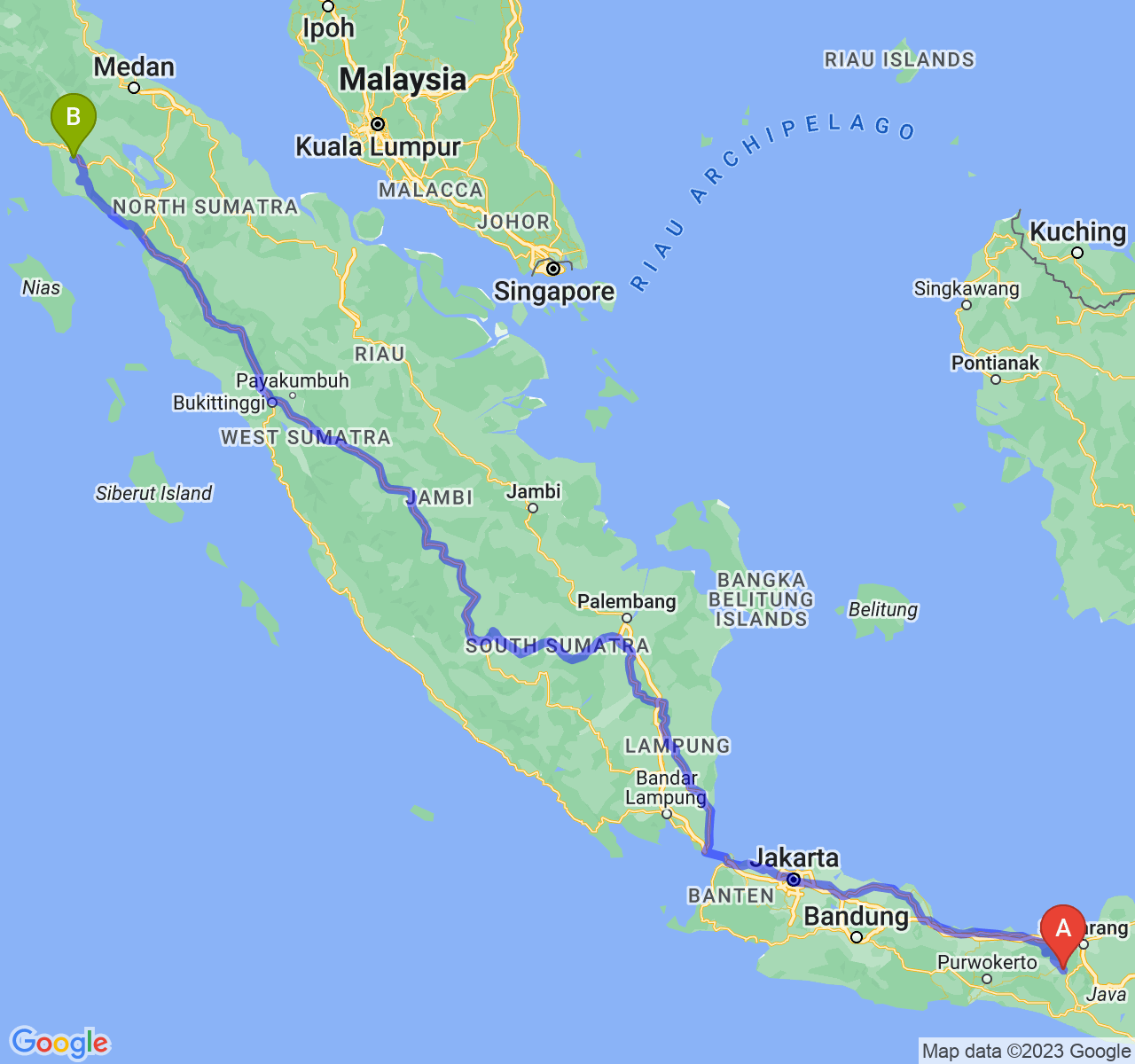 rute perjalanan Kab. Temanggung-Kota Subulussalam