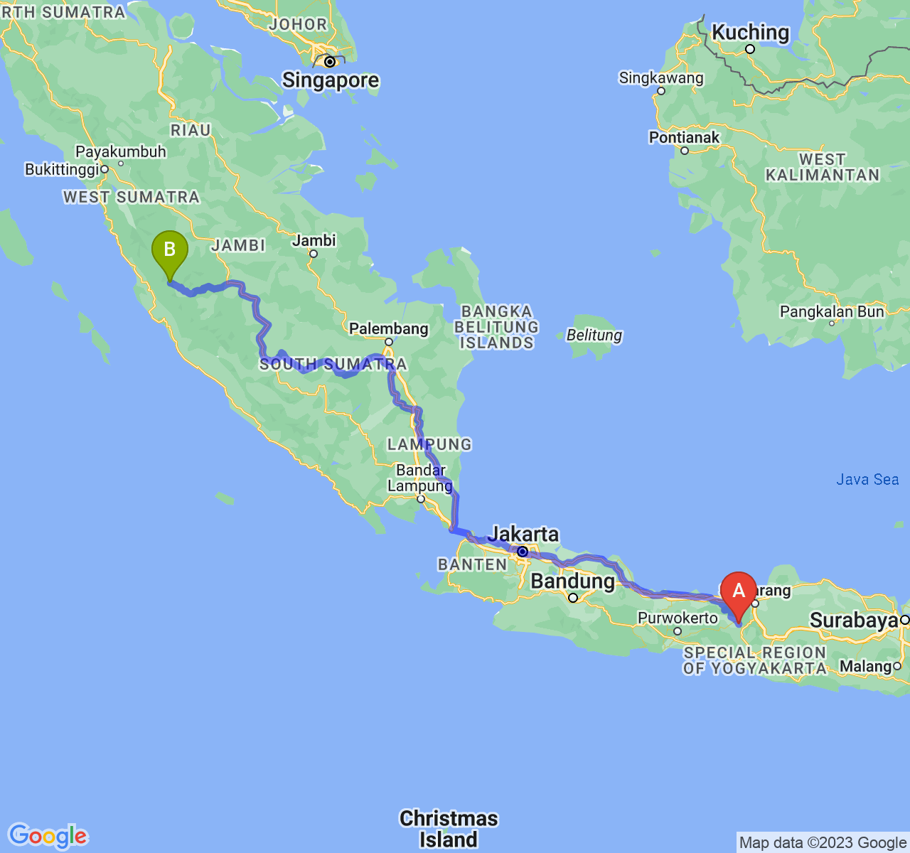 rute perjalanan Kab. Temanggung-Kota Sungai Penuh