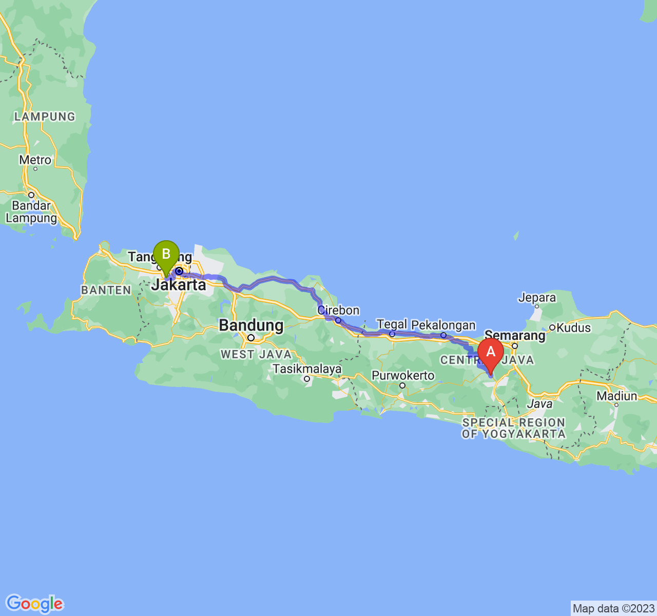 rute perjalanan Kab. Temanggung-Kota Tangerang Selatan