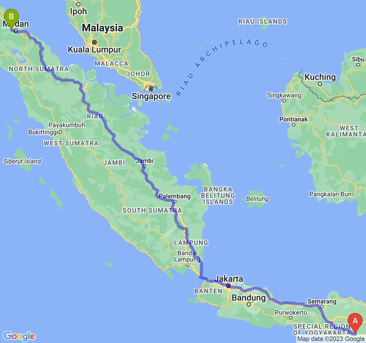 rute perjalanan Kab. Trenggalek-Kota Binjai