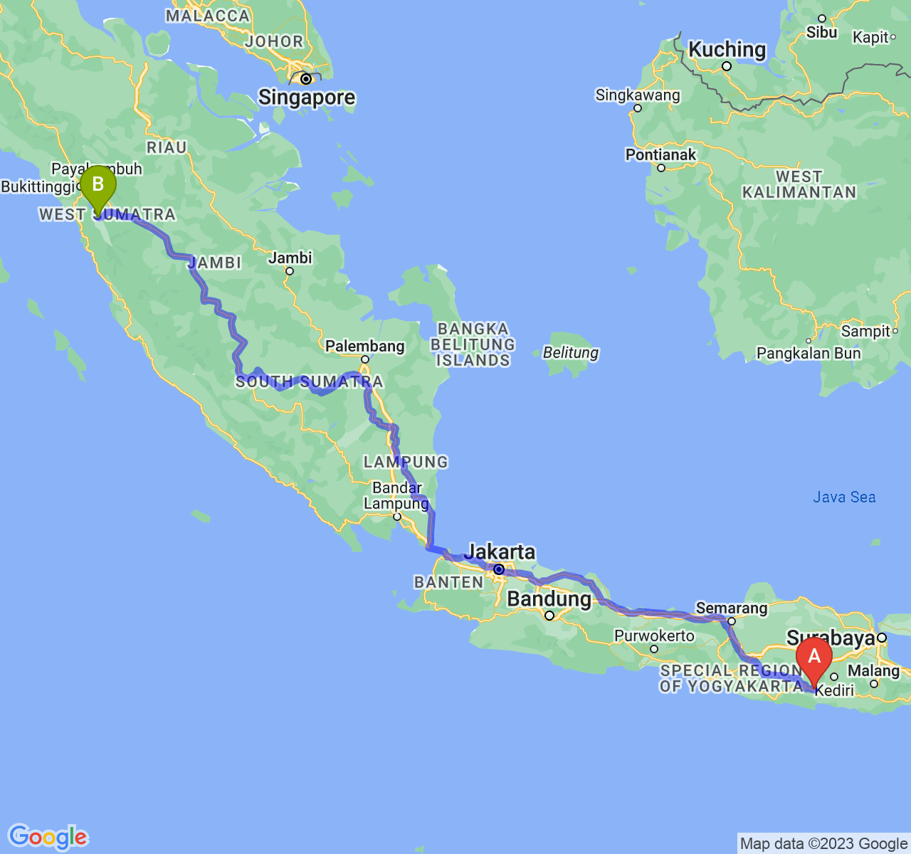 rute perjalanan Kab. Trenggalek-Kota Solok