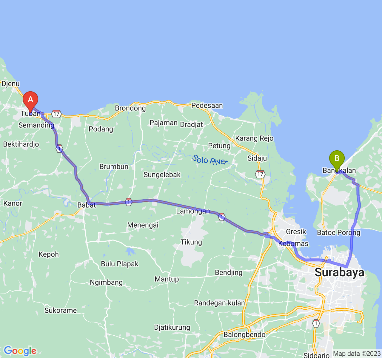 rute perjalanan Kab. Tuban-Kab. Bangkalan