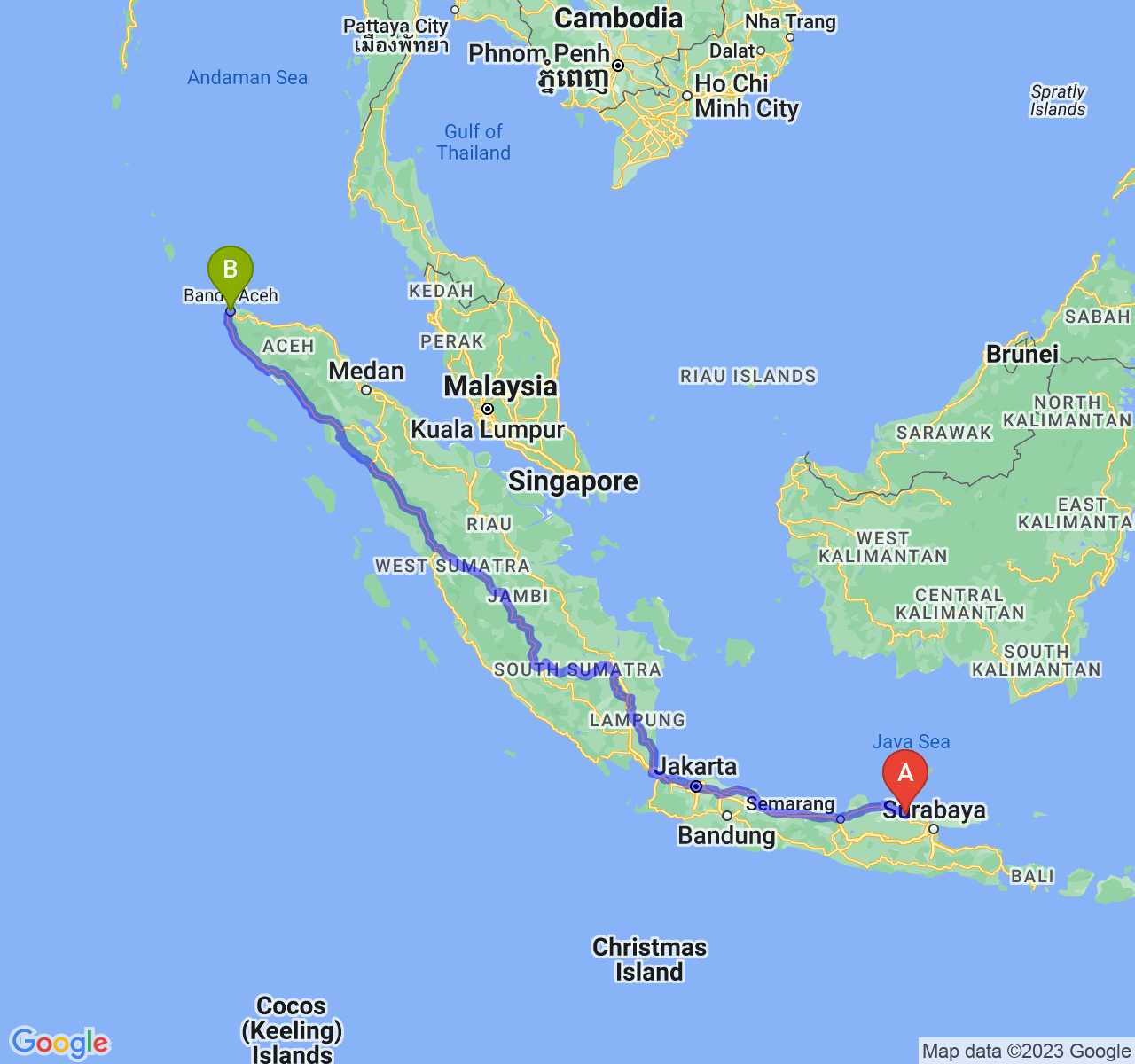 rute perjalanan Kab. Tuban-Kota Banda Aceh