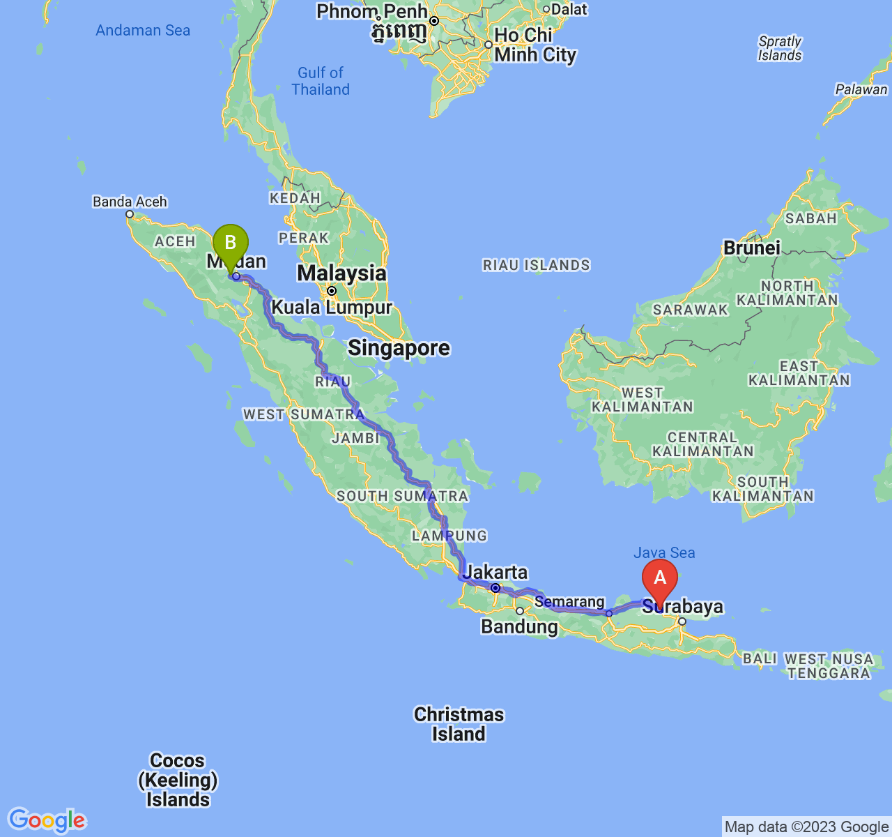 rute perjalanan Kab. Tuban-Kota Binjai