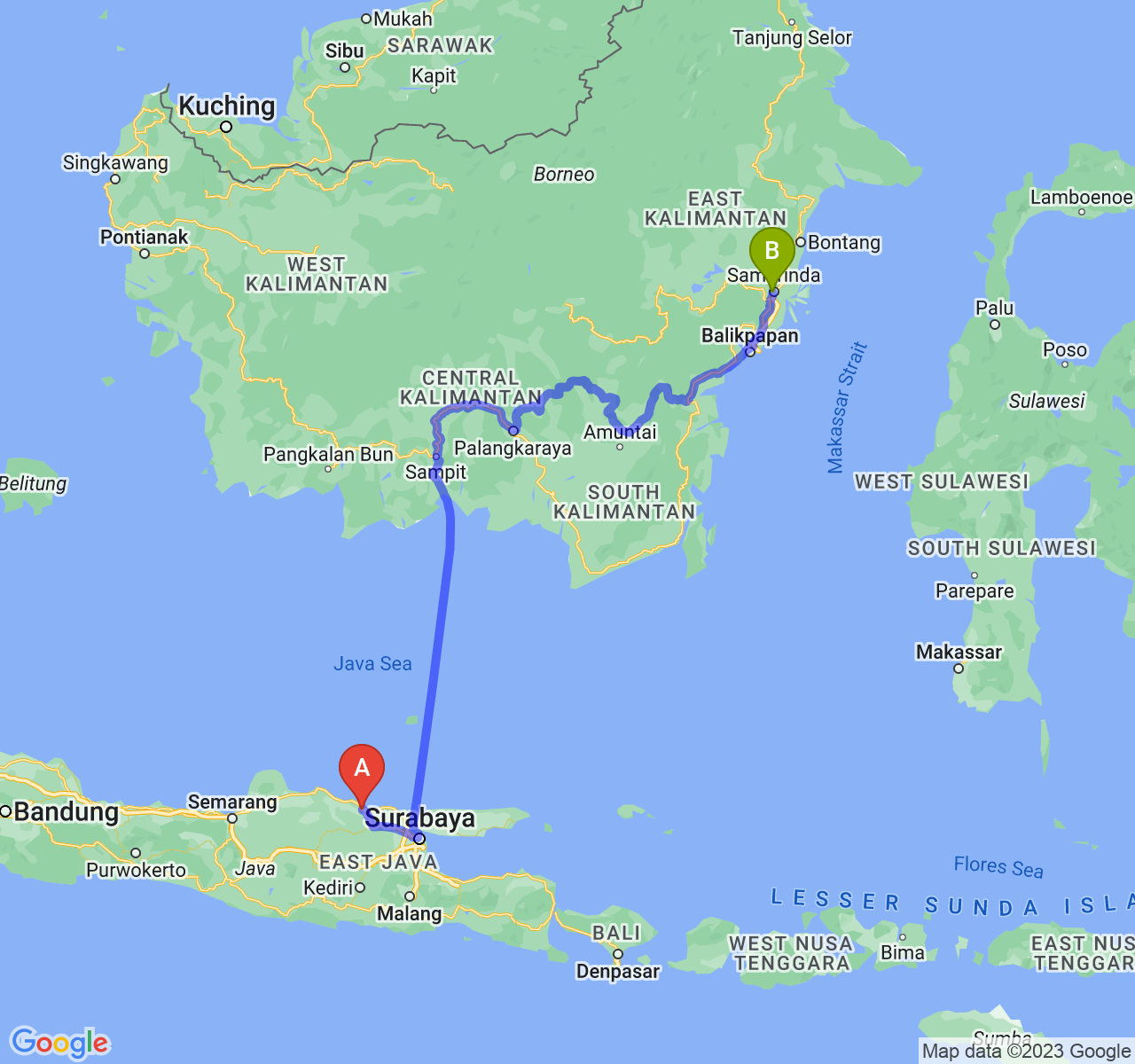 rute perjalanan Kab. Tuban-Kota Samarinda