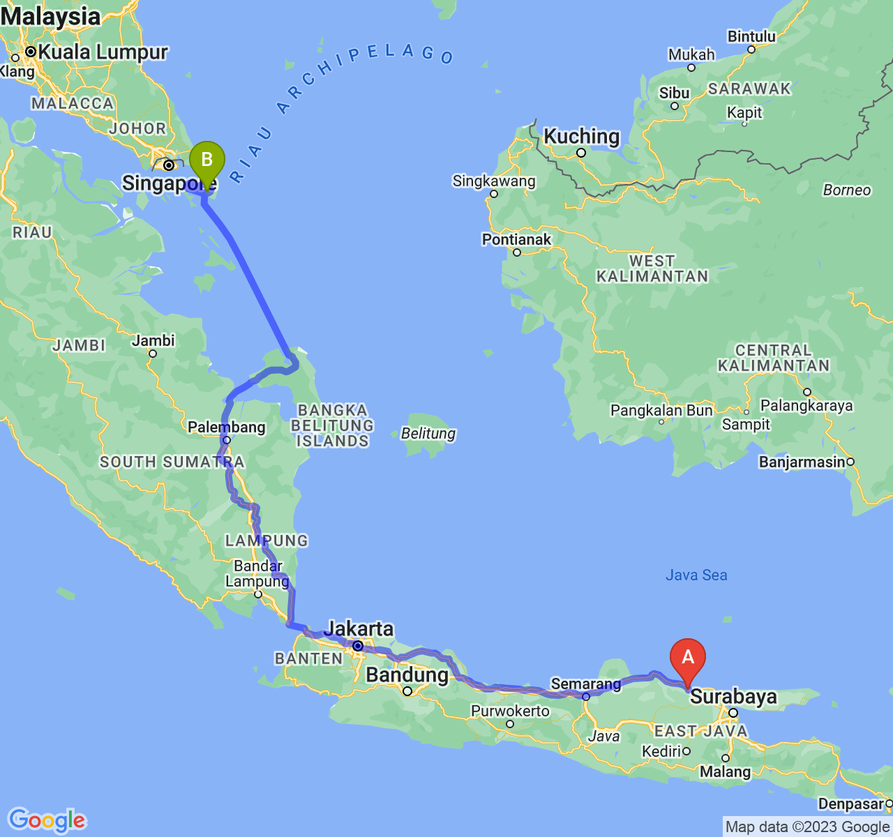 rute perjalanan Kab. Tuban-Kota Tanjungpinang