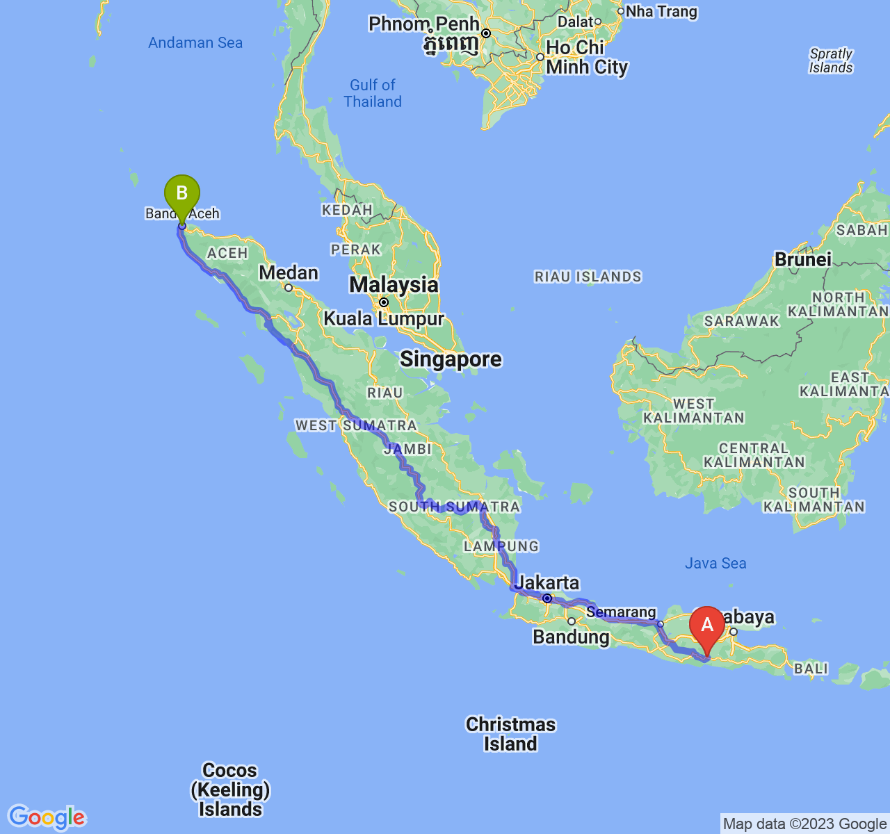 rute perjalanan Kab. Tulungagung-Kota Banda Aceh