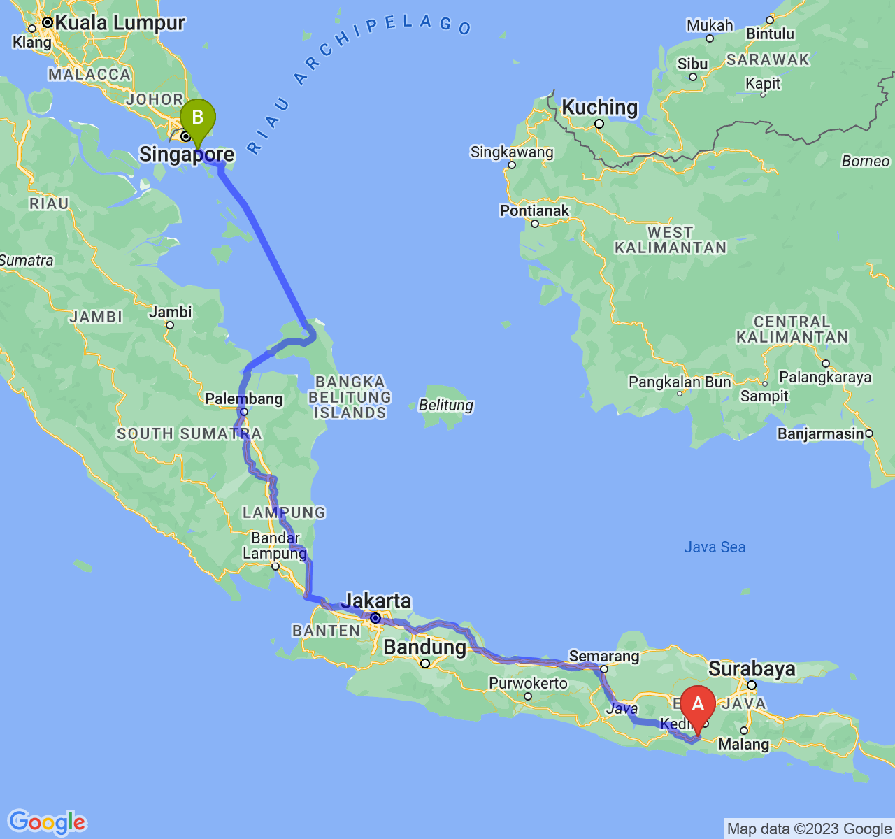 rute perjalanan Kab. Tulungagung-Kota Batam