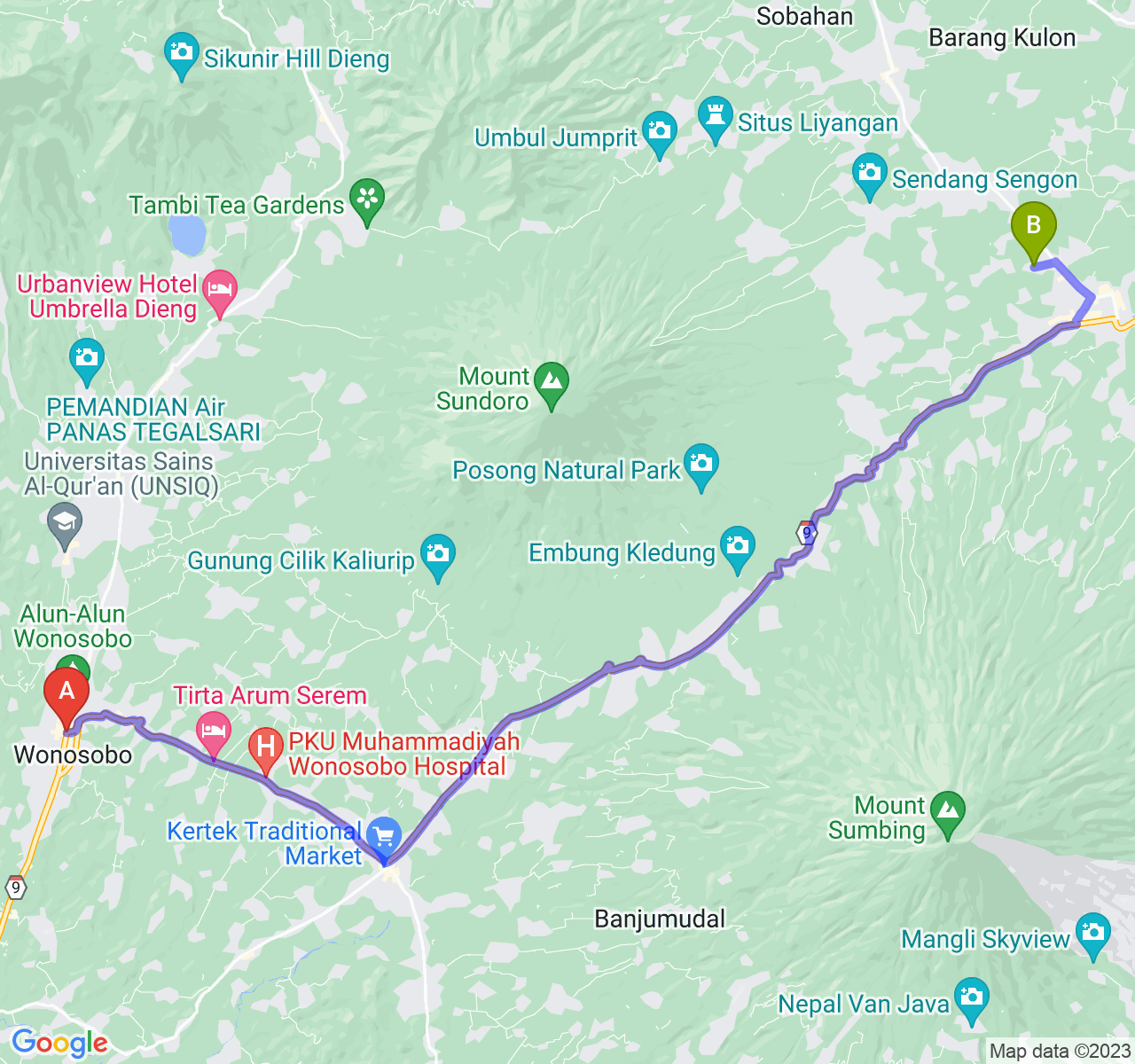 rute perjalanan Kab. Wonosobo-Kab. Temanggung