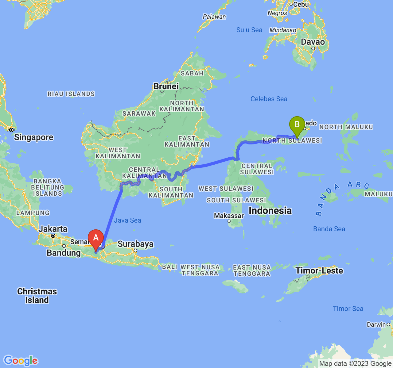 rute perjalanan Kab. Wonosobo-Kota Kotamobagu