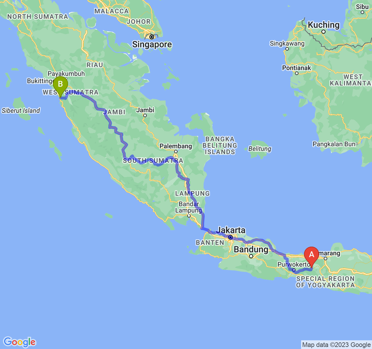 rute perjalanan Kab. Wonosobo-Kota Padang